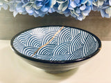 Kintsugi Repaired Blue Stoneware Scale Pattern Bowl