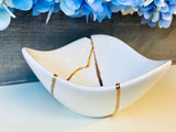 Kintsugi Repaired Medium Porcelain White Curved Bowl