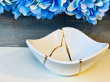 Kintsugi Repaired Medium Porcelain White Curved Bowl
