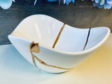 Kintsugi Repaired Medium Porcelain White Curved Bowl