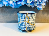 Kintsugi Repaired Blue Scale Stoneware Sake Cup