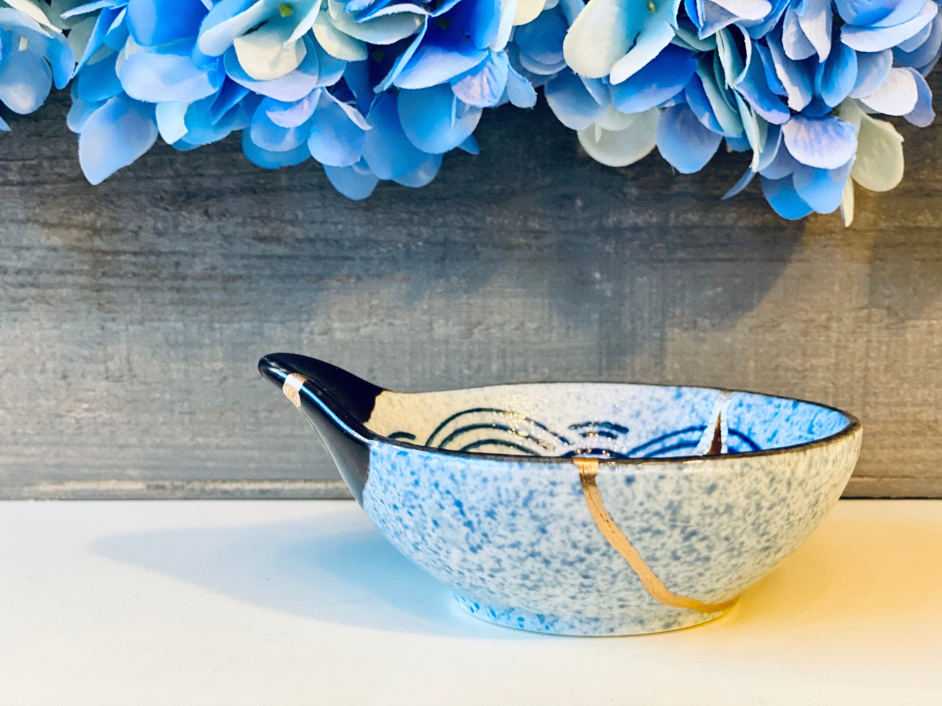 Kintsugi Repaired Blue Scale Stoneware Ring Dish