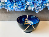 Kintsugi Repaired Cat-Eye Blue Ring Bowl Gold Inlaid