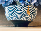 Kintsugi Repaired Blue Stoneware Scale Pattern Bowl