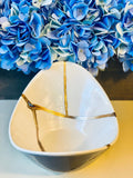 Kintsugi Repaired White Porcelain Curved Bowl