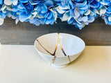 Kintsugi Repaired White Porcelain Ring Bowl Gold Inlaid