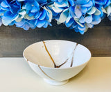 Kintsugi Repaired White Porcelain Ring Bowl Gold Inlaid