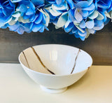 Kintsugi Repaired White Porcelain Ring Bowl Gold Inlaid