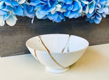 Kintsugi Repaired White Porcelain Ring Bowl Gold Inlaid