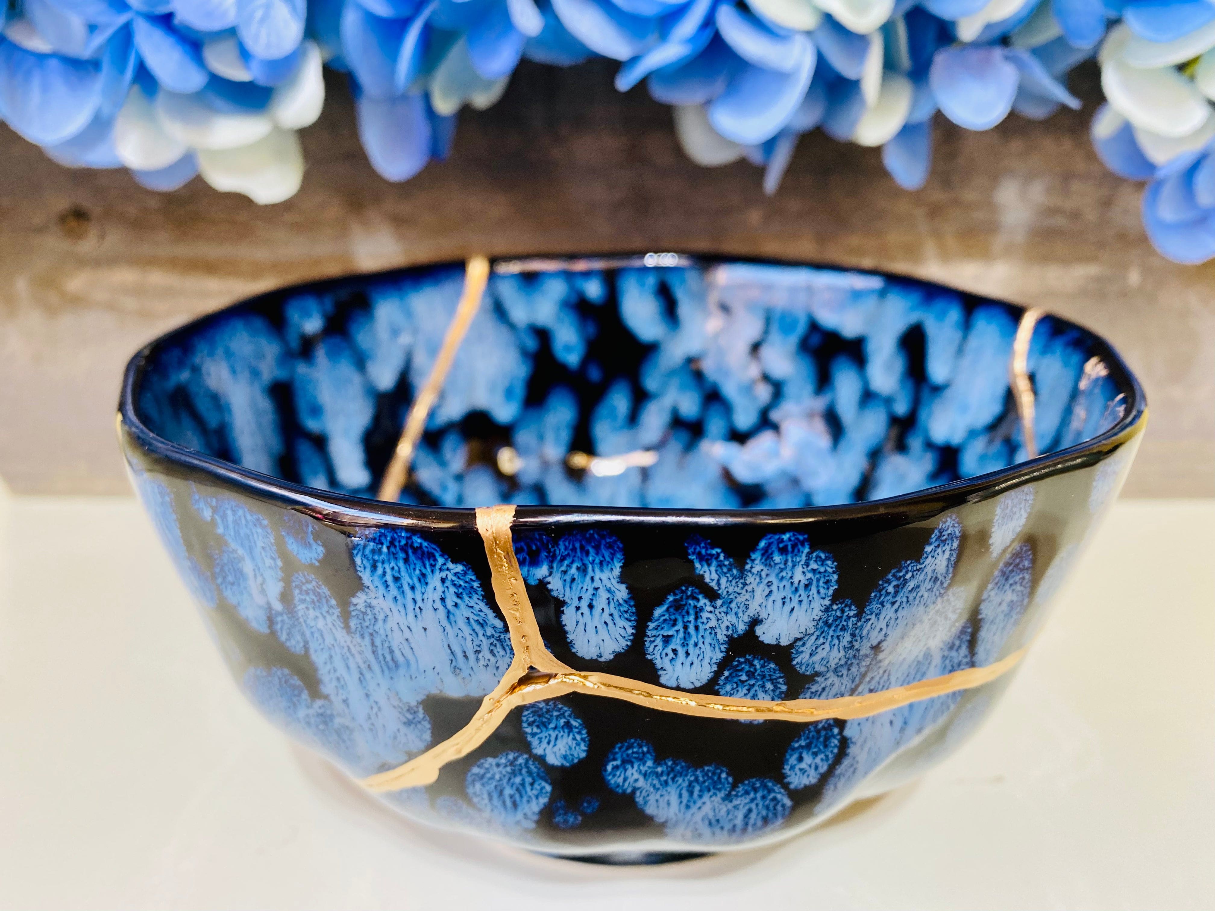 Kintsugi Repaired Blue Petal Bowl