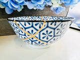 Kintsugi Bowl, Kintsugi Monyou Blue, Kintsugi Pottery, Minimalist, Home Decor, Fall Gifts, Blue and White Lined Ring Dish
