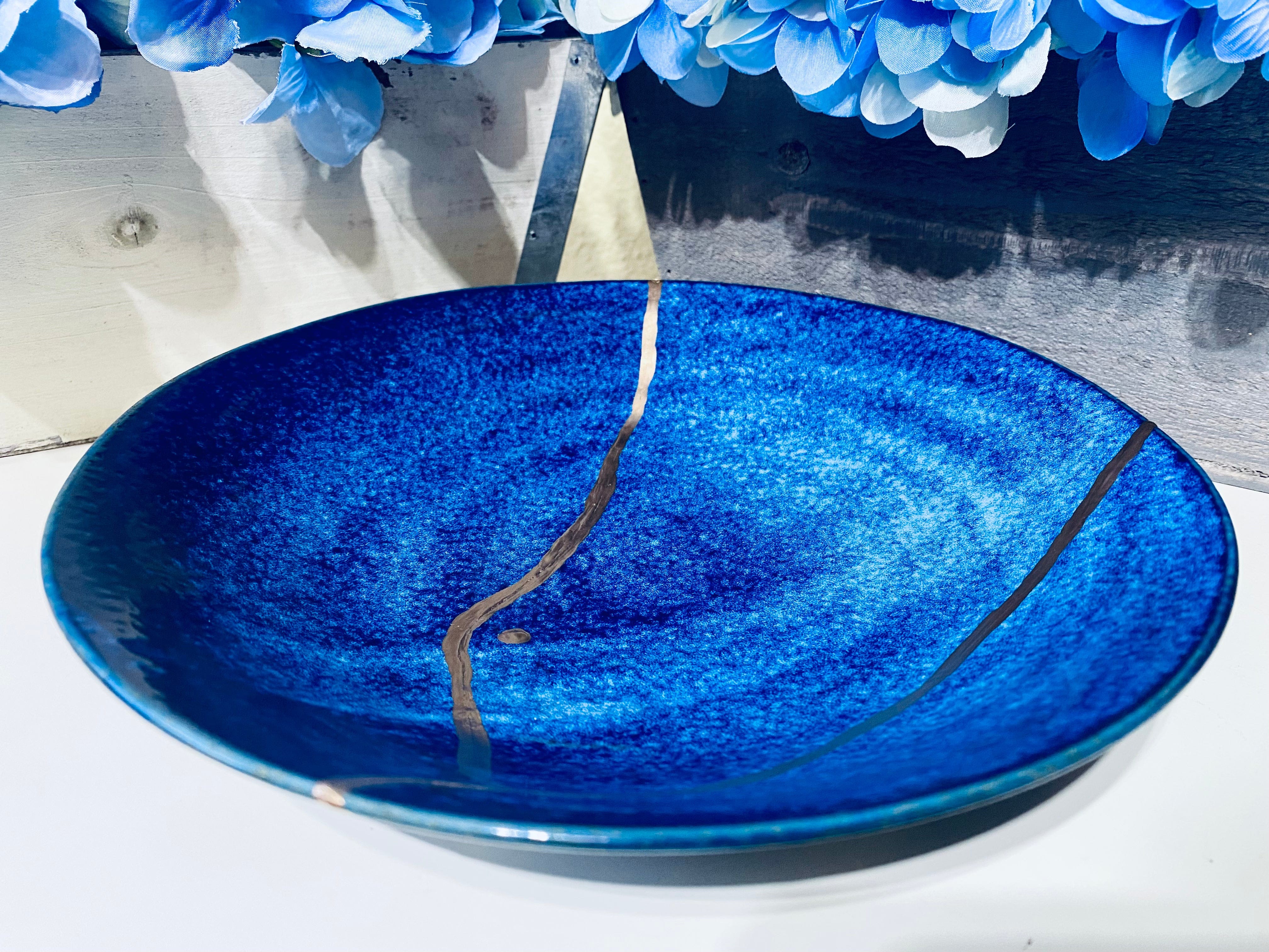Kintsugi Gold Repair Ocean Deep Blue Bowl Large