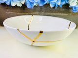 Kintsugi Bowl, White Stoneware Bowl, Fine Art Ceramics, Wedding Day Gifts, Japanese Decor, Minimalist Gifts, Kintsugi White Stoneware Bowl