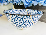 Kintsugi Bowl, Kintsugi Monyou Blue, Kintsugi Pottery, Minimalist, Home Decor, Fall Gifts, Blue and White Lined Ring Dish