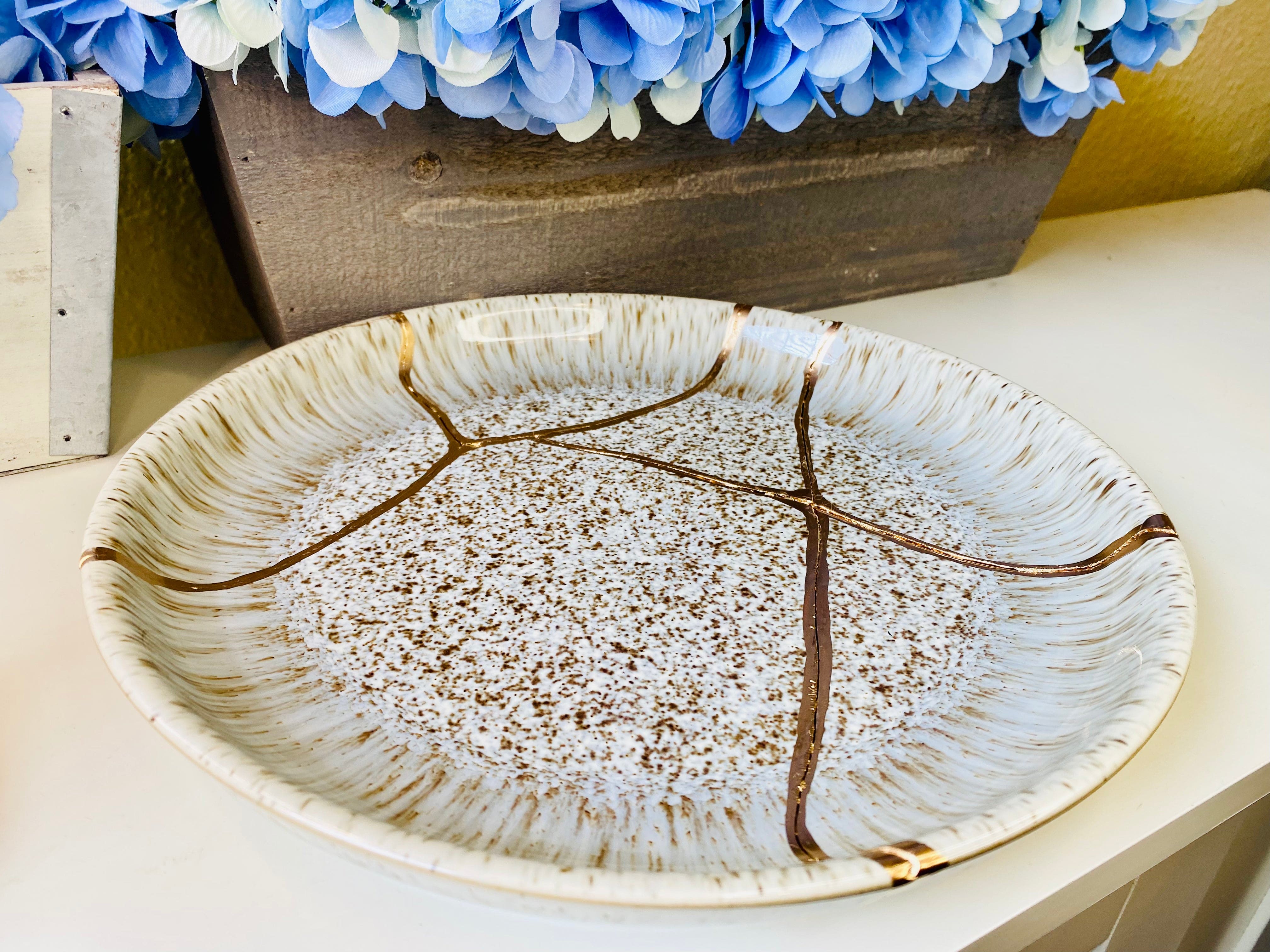 Kintsugi Bowl, Home Decor, Personalized Gifts, Gifts for Her, Wedding Gifts, Anniversary Gifts, Kintsugi Repaired Grey Patterned Bowl