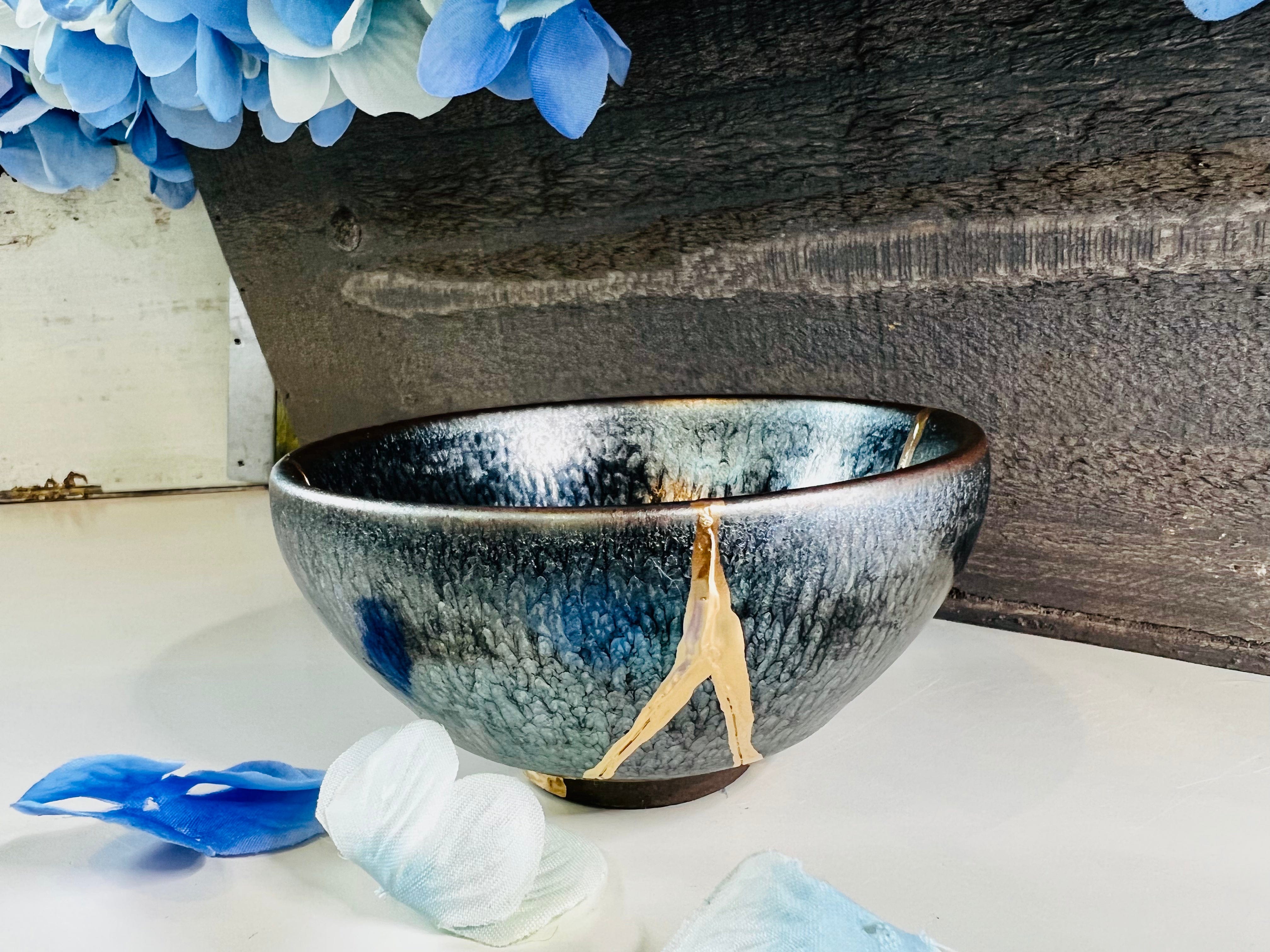Kintsugi Bowl, Hundred Flowers Kintsugi Teacup, Handmade Home Decor, Minimalist, Japanese Gold Repair Pottery, Personalized Gifts