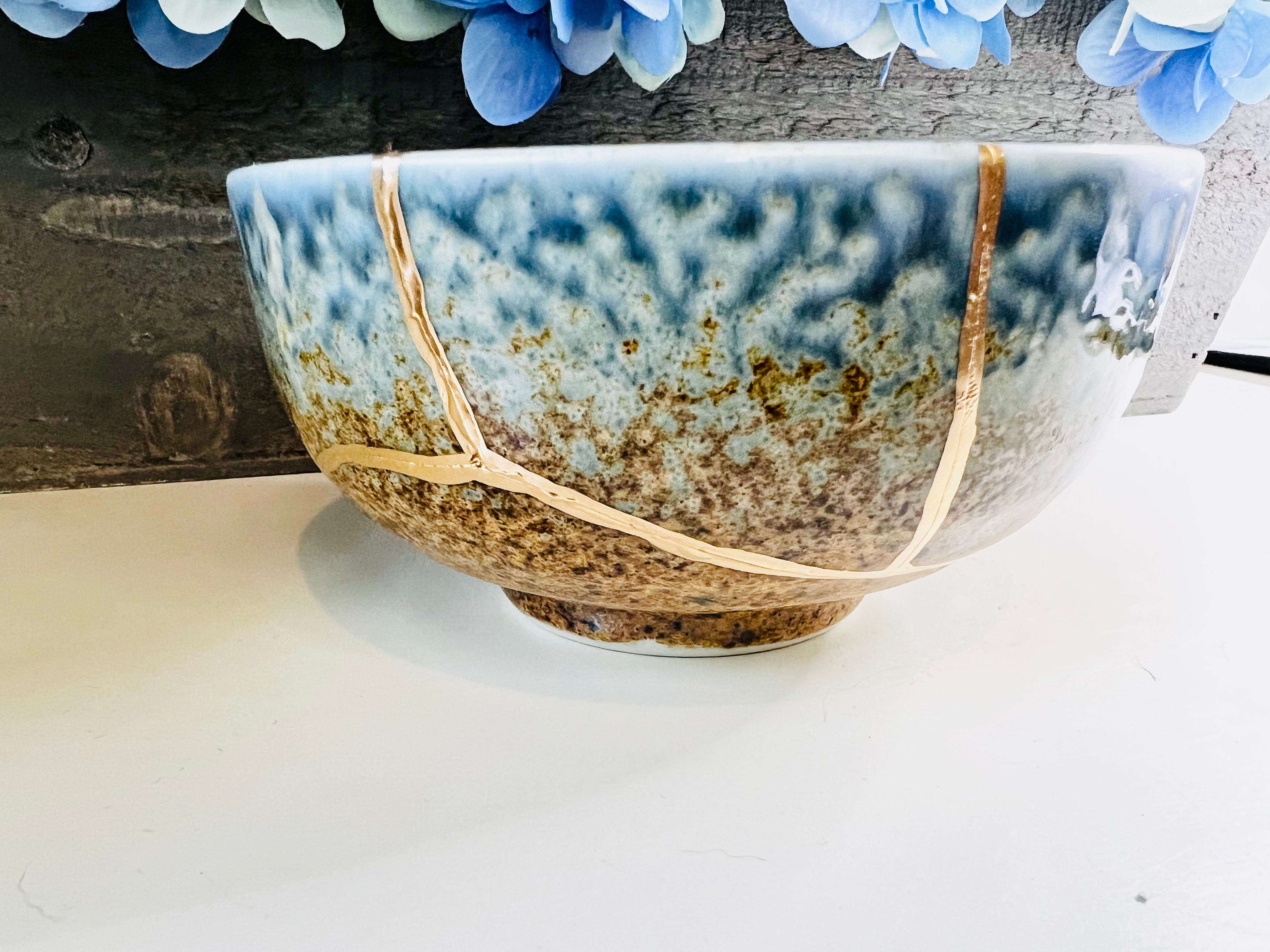 Kintsugi Bowl, Kintsugi Navy Blue Flow Bowl, Minimalist, Personalized Gifts, Home Decor, Kintsugi Kit, Kintsugi  AINAGASHI Blue Bowl