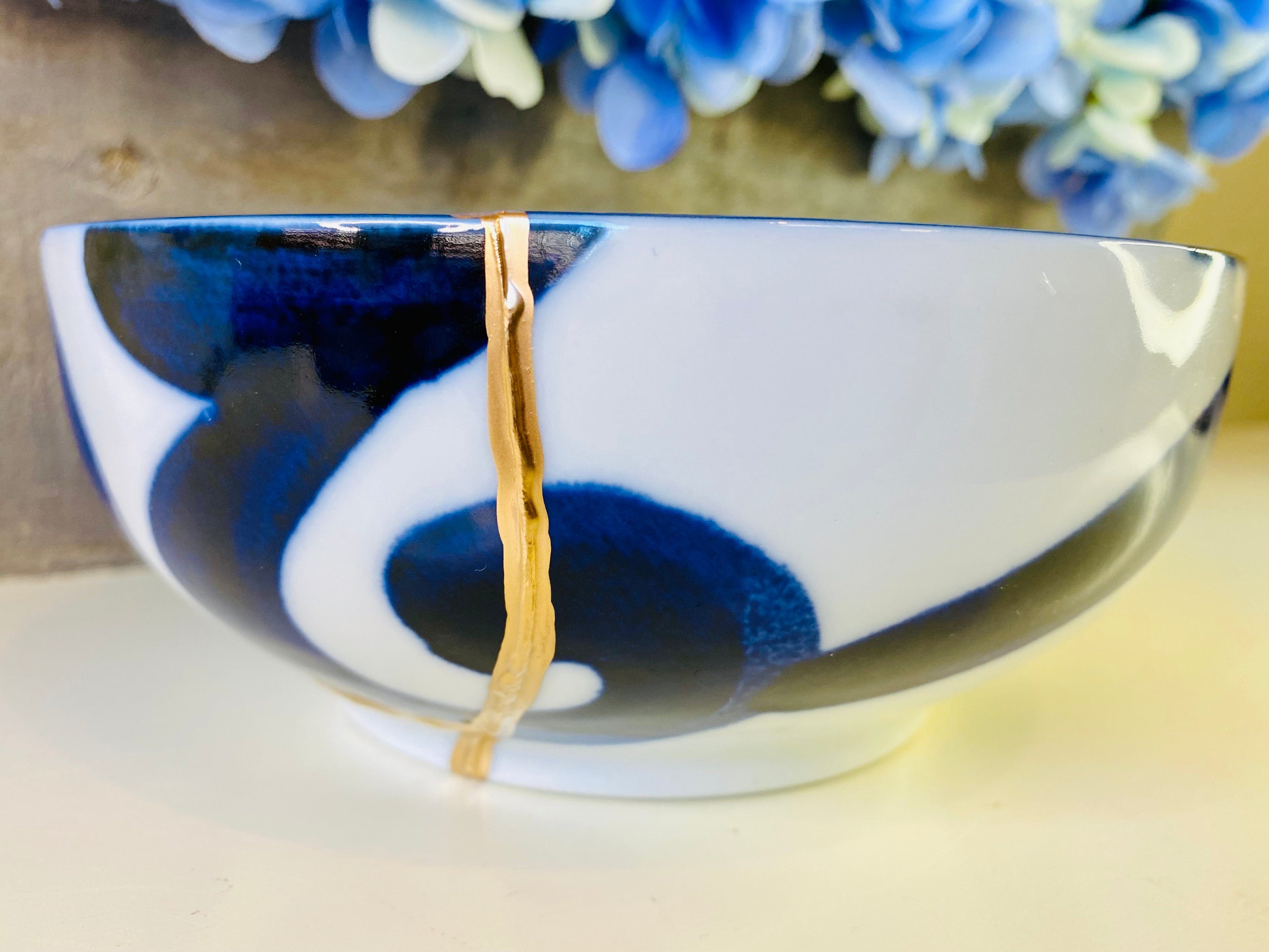 Kintsugi White Blue Nami Bowl