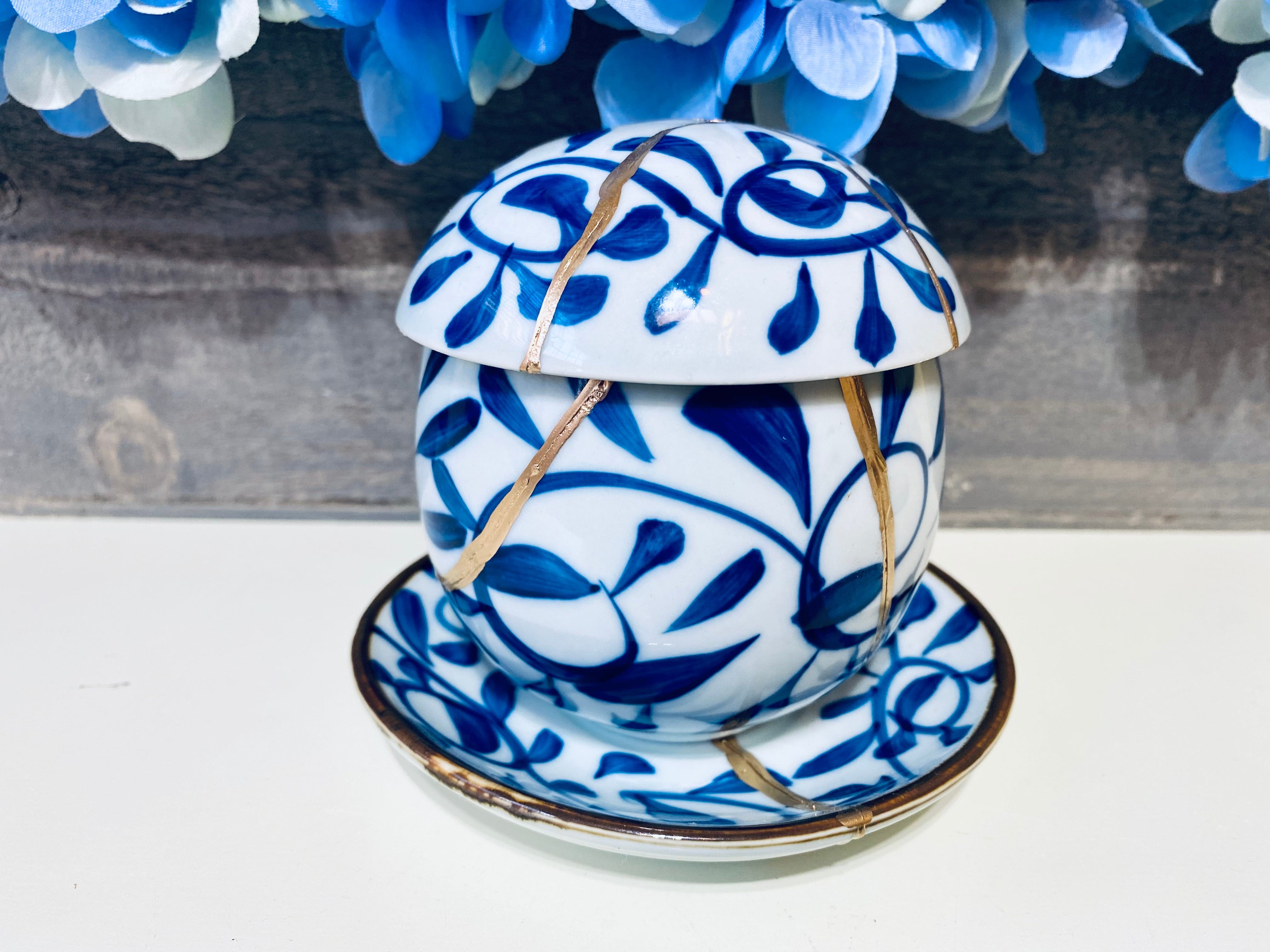 Kintsugi Repaired Sky Blue Sauce Dish
