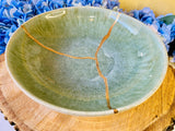 Kintsugi Repaired Reactive Celadon Green Bowl