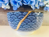 Kintsugi Blue Wave Cat Bowl