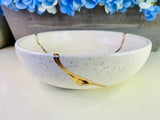 Kintsugi Bowl, Bagel Speckled Bowl, Kintsugi Pottery, Japanese Decor, Minimalist, Home Decor, Graduation, Kintsugi White Bagel Speckle Bowl