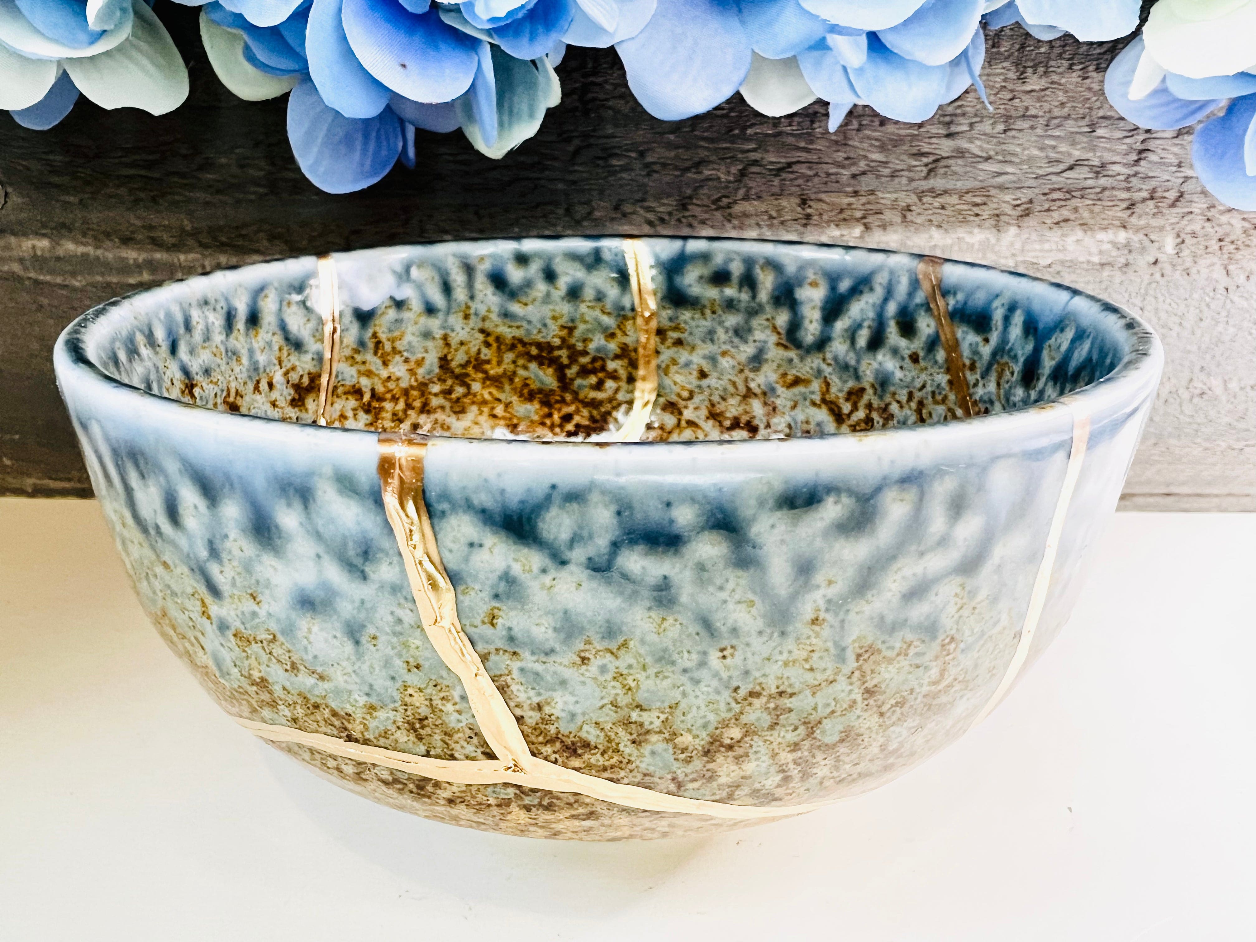 Kintsugi Bowl, Kintsugi Navy Blue Flow Bowl, Minimalist, Personalized Gifts, Home Decor, Kintsugi Kit, Kintsugi  AINAGASHI Blue Bowl