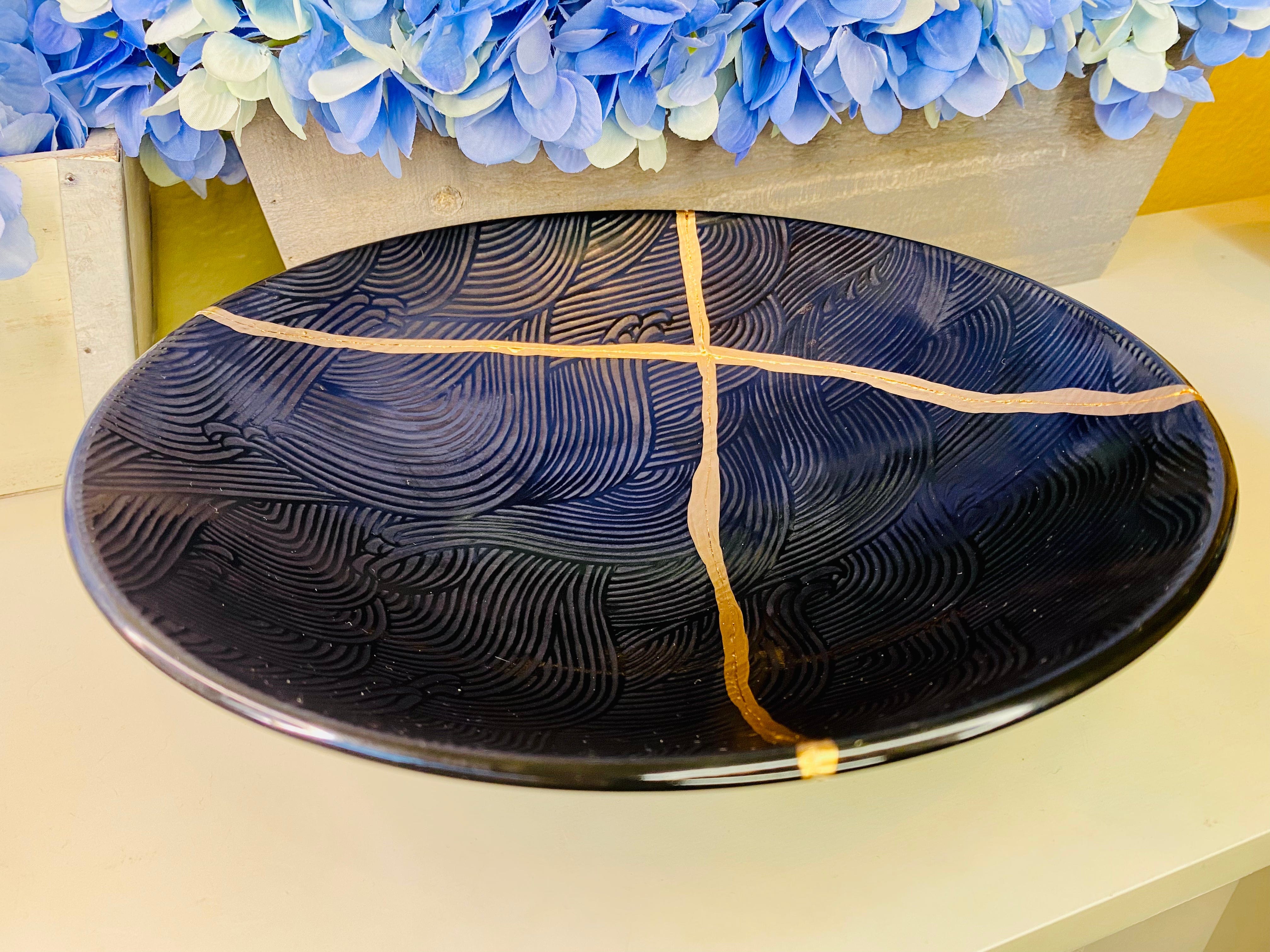 Kintsugi Bowls, Black Wave Bowl, Kintsugi Pottery, Minimalist Gifts, Home Decor, Personalized Gifts, Wedding Gifts, Kintsugi Black Wave Bowl