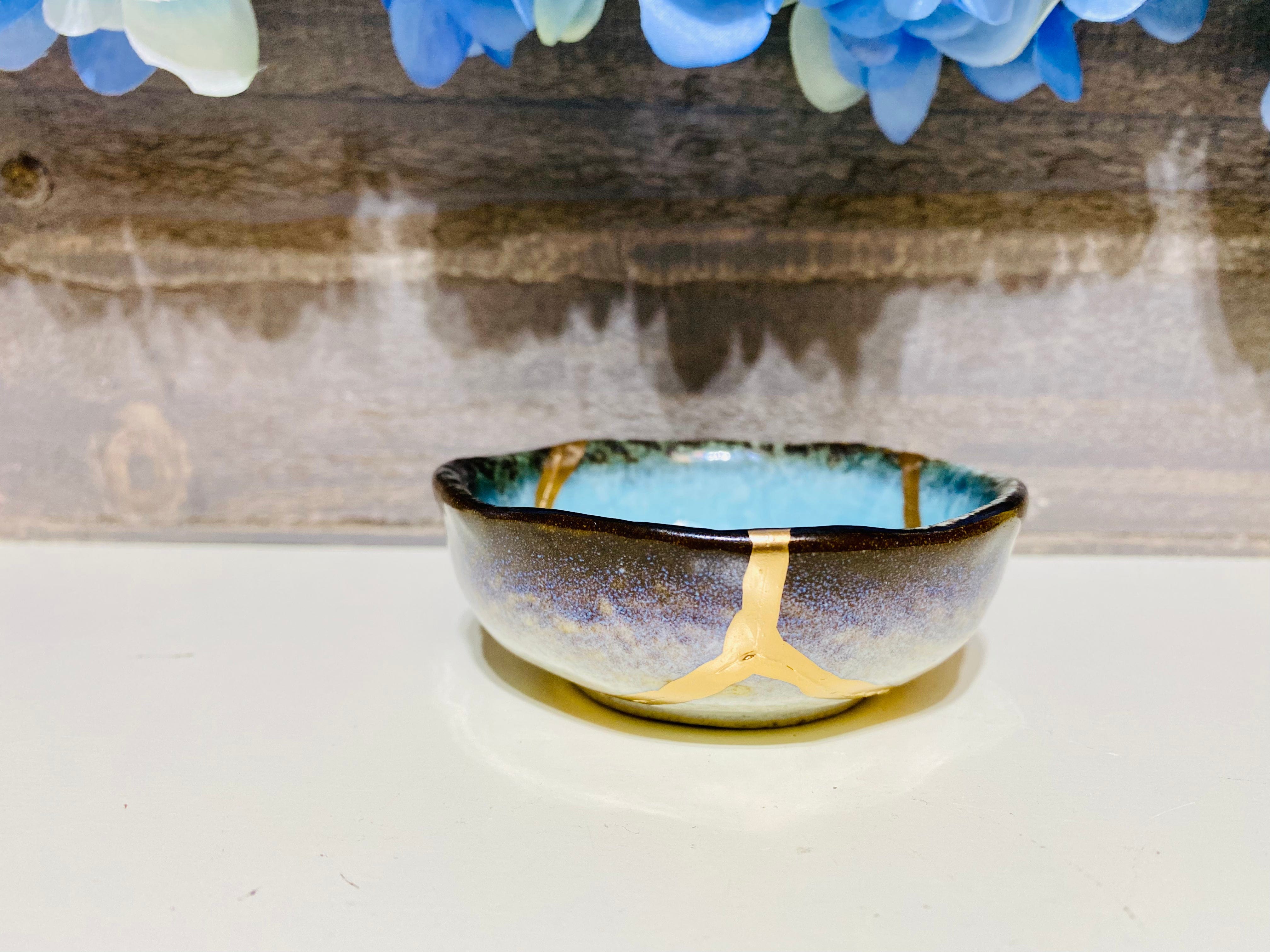 Kintsugi Repaired Sky Blue Sauce Dish