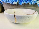 Kintsugi Bowl, Bagel Speckled Bowl, Kintsugi Pottery, Japanese Decor, Minimalist, Home Decor, Graduation, Kintsugi White Bagel Speckle Bowl