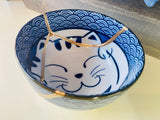 Kintsugi Blue Wave Cat Bowl