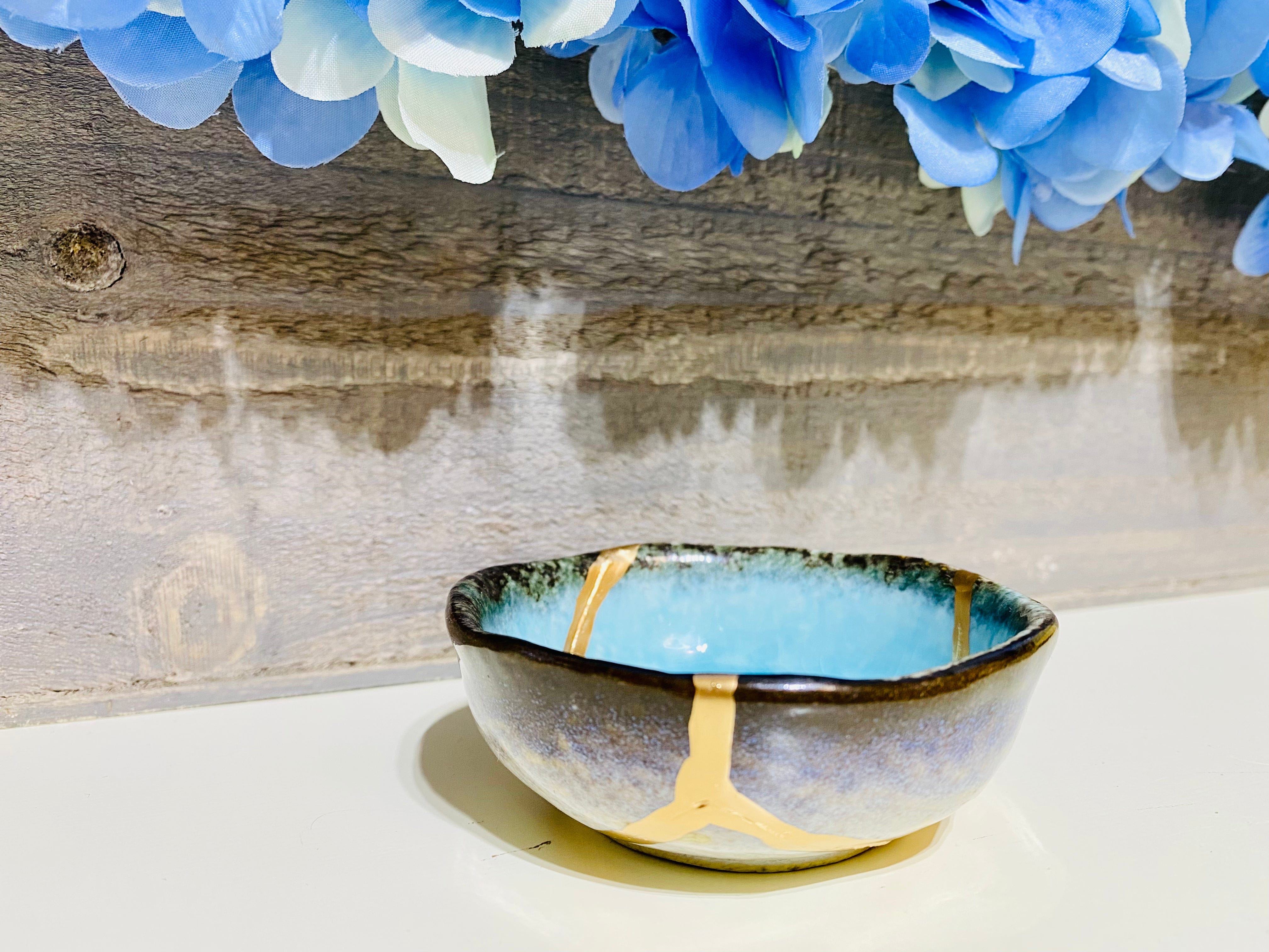 Kintsugi Repaired Sky Blue Sauce Dish