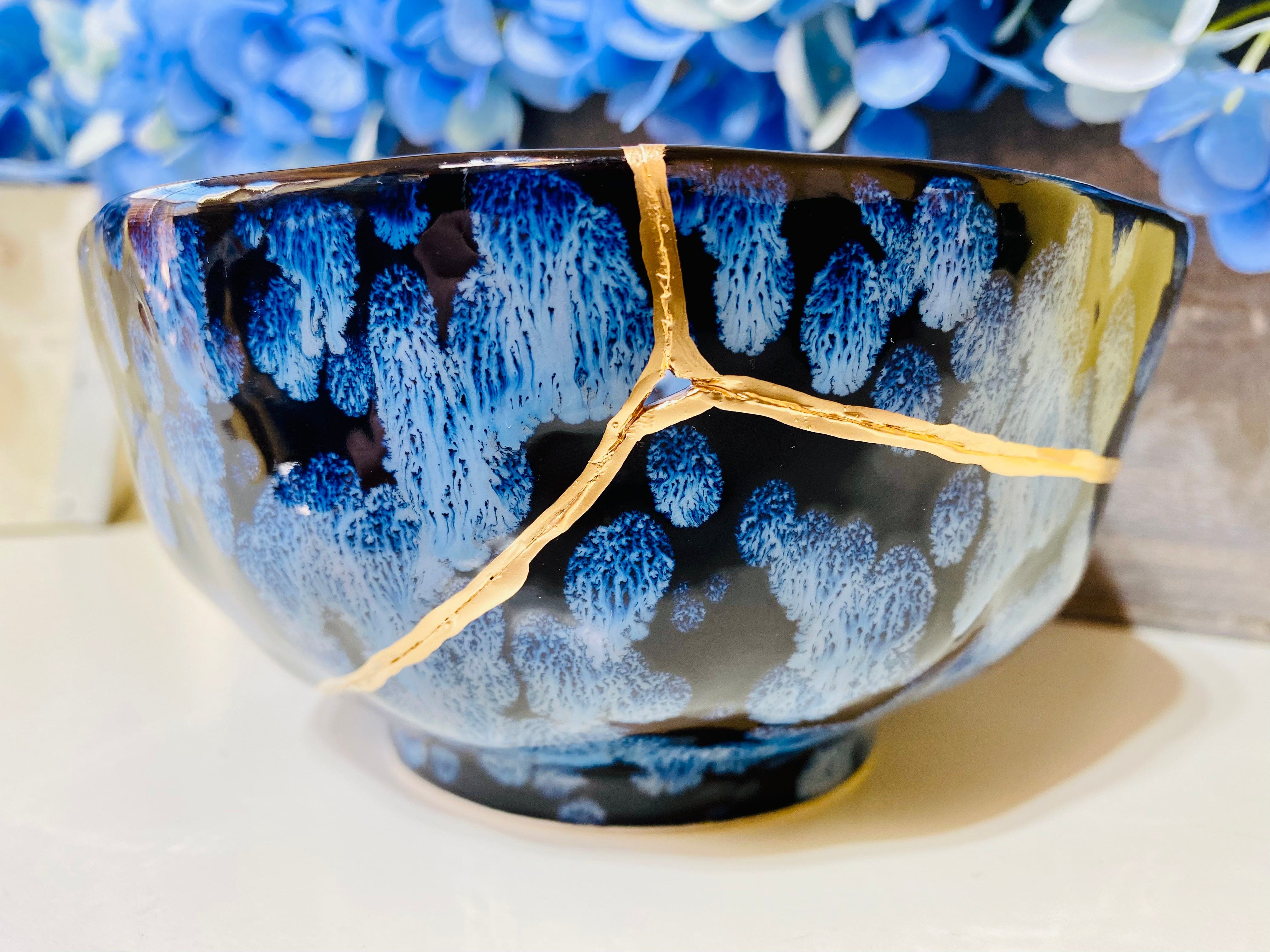 Kintsugi Repaired Blue Petal Bowl
