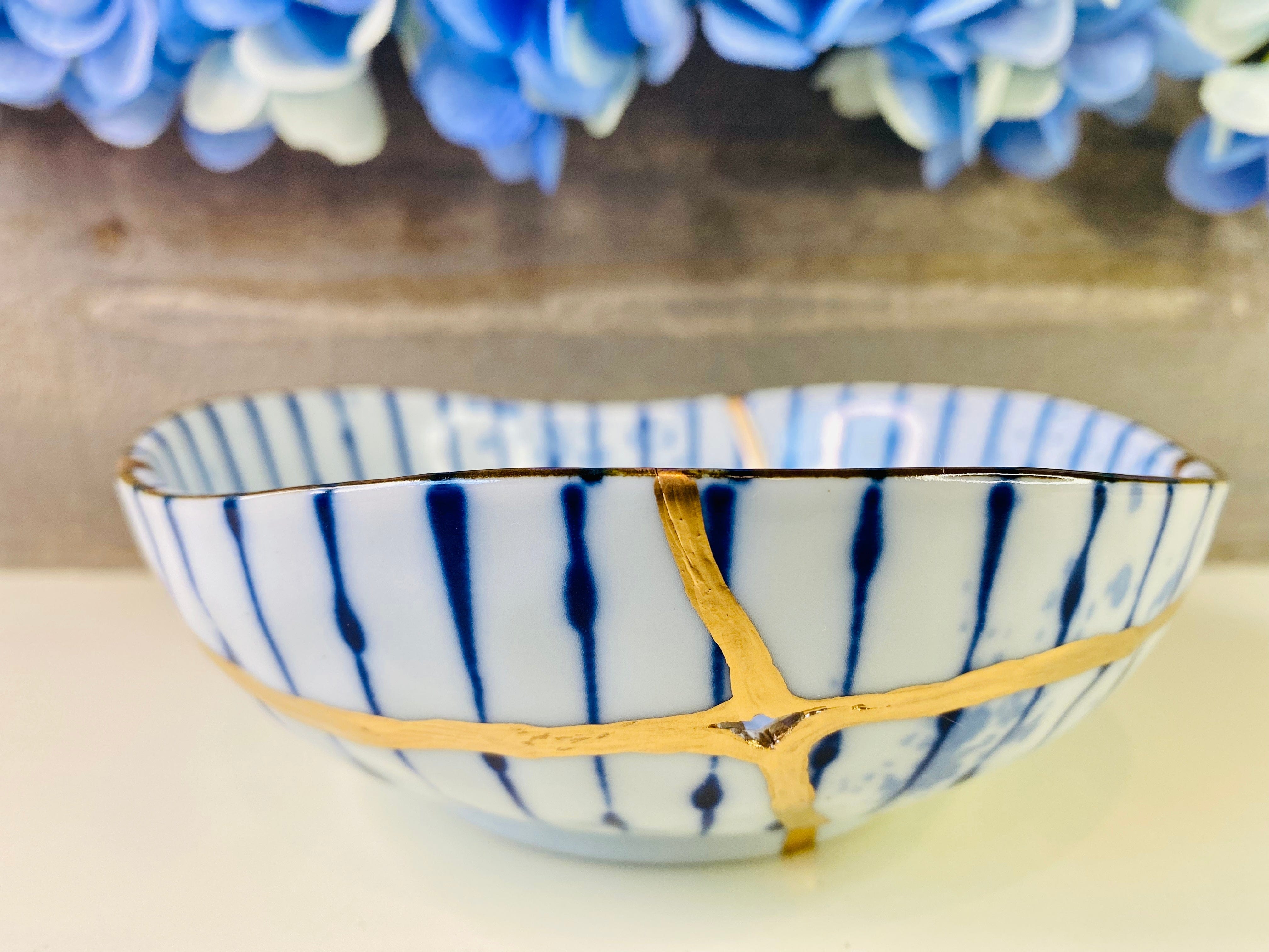 Kintsugi Blue Striped Irregular  Bowl