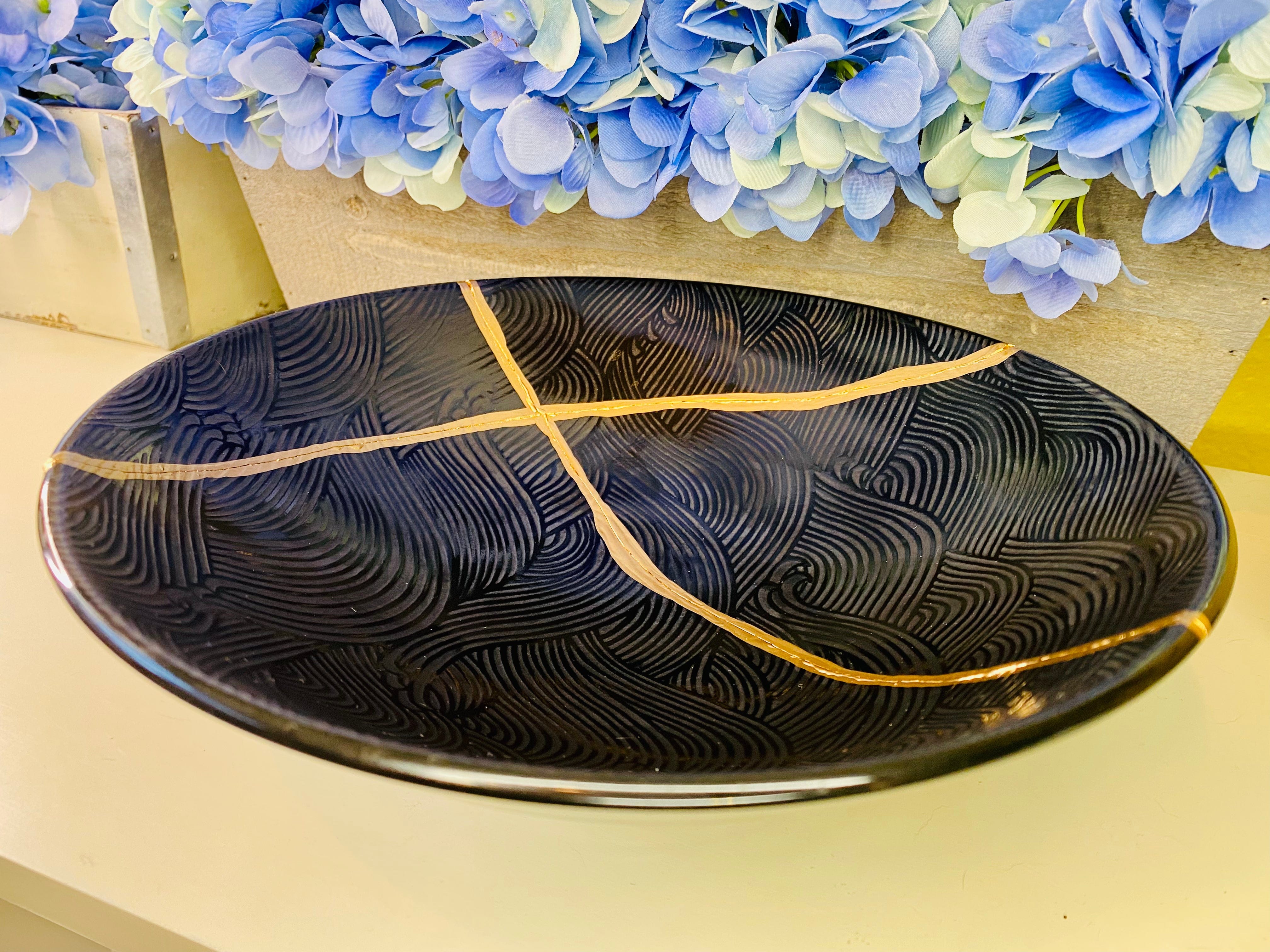 Kintsugi Bowls, Black Wave Bowl, Kintsugi Pottery, Minimalist Gifts, Home Decor, Personalized Gifts, Wedding Gifts, Kintsugi Black Wave Bowl