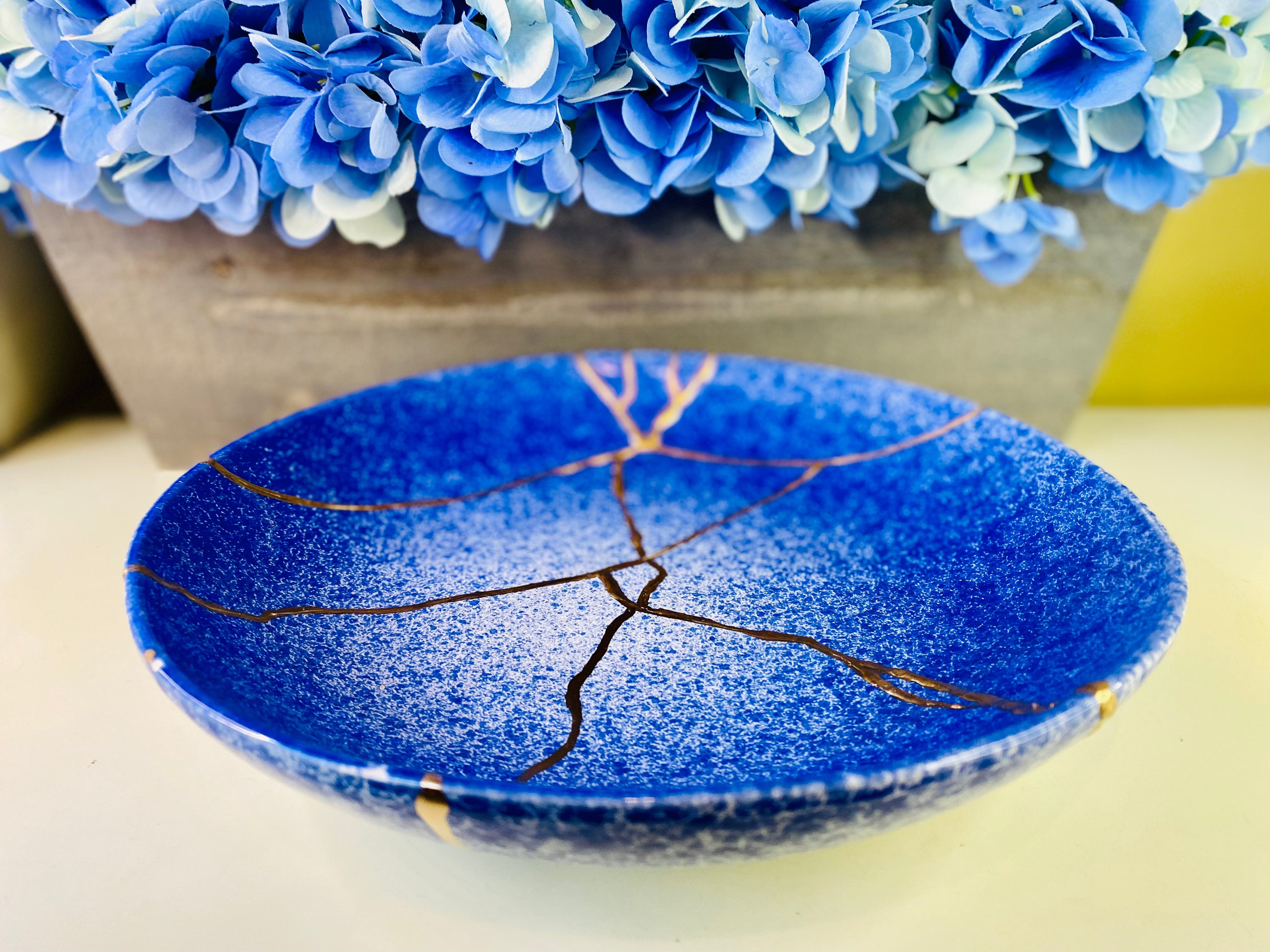 Kintsugi Pottery Blue Frosted Bowl