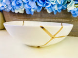 Kintsugi Bowl, White Stoneware Bowl, Fine Art Ceramics, Wedding Day Gifts, Japanese Decor, Minimalist Gifts, Kintsugi White Stoneware Bowl