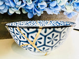 Kintsugi Bowl, Kintsugi Monyou Blue, Kintsugi Pottery, Minimalist, Home Decor, Fall Gifts, Blue and White Lined Ring Dish