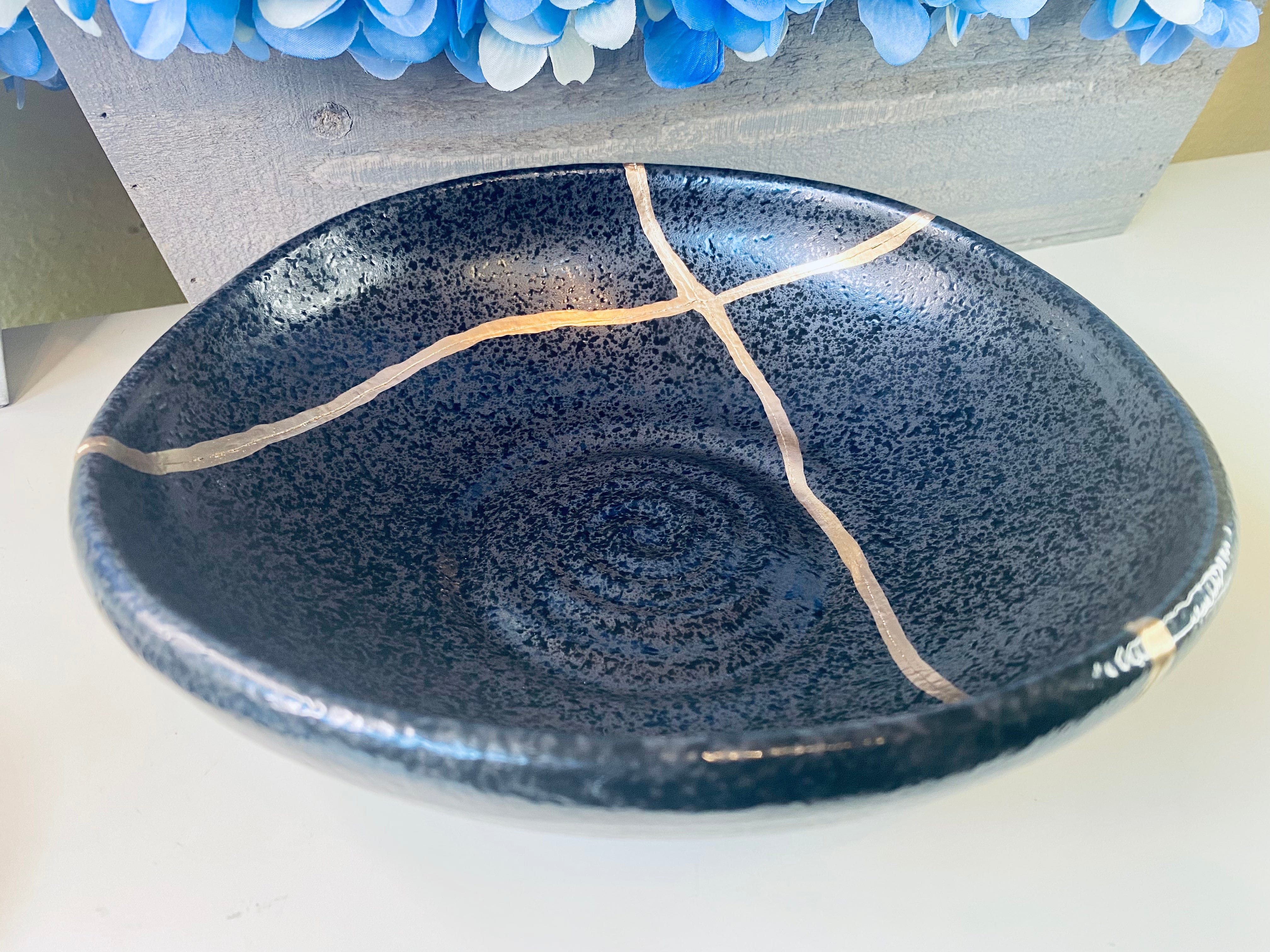 Kintsugi Black Irregular Stoneware Bowl