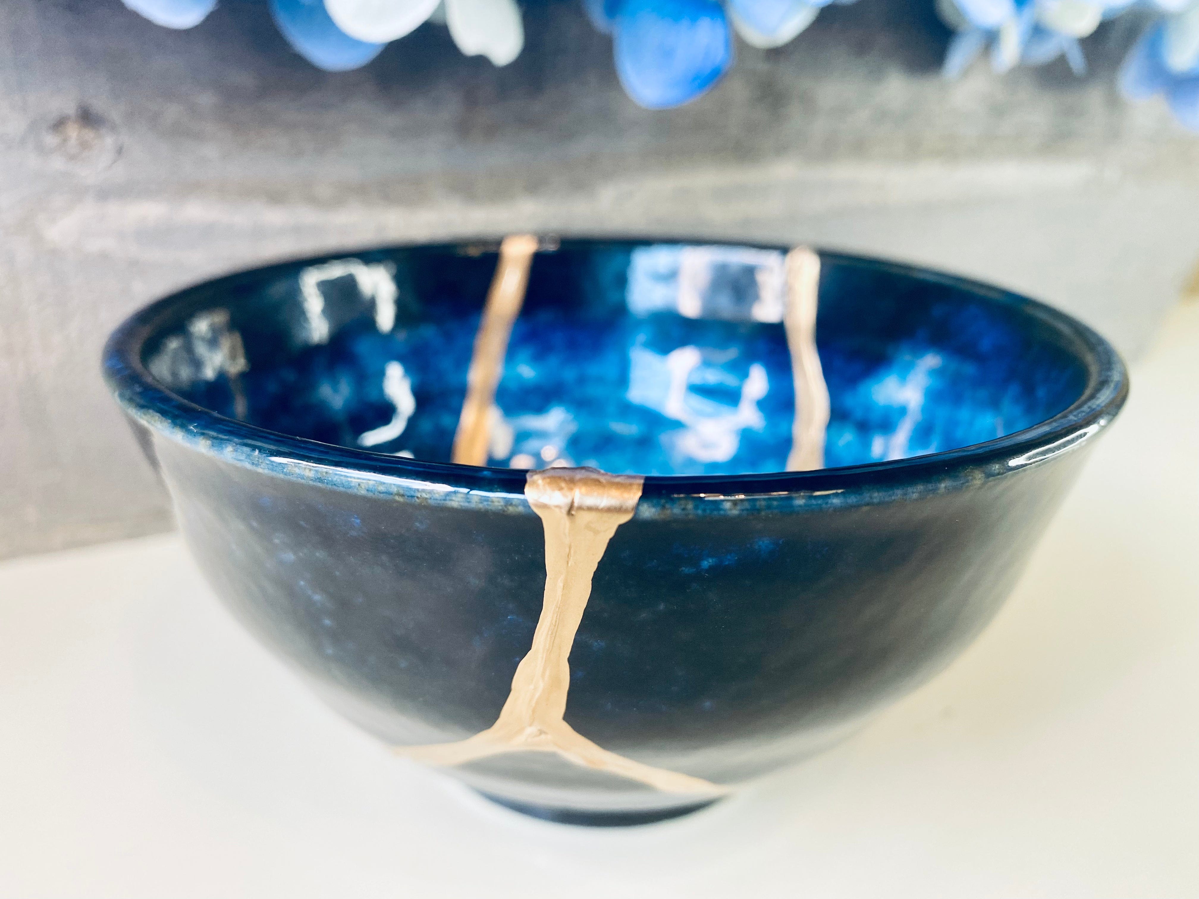Kintsugi Blue Glaze Stoneware Bowl
