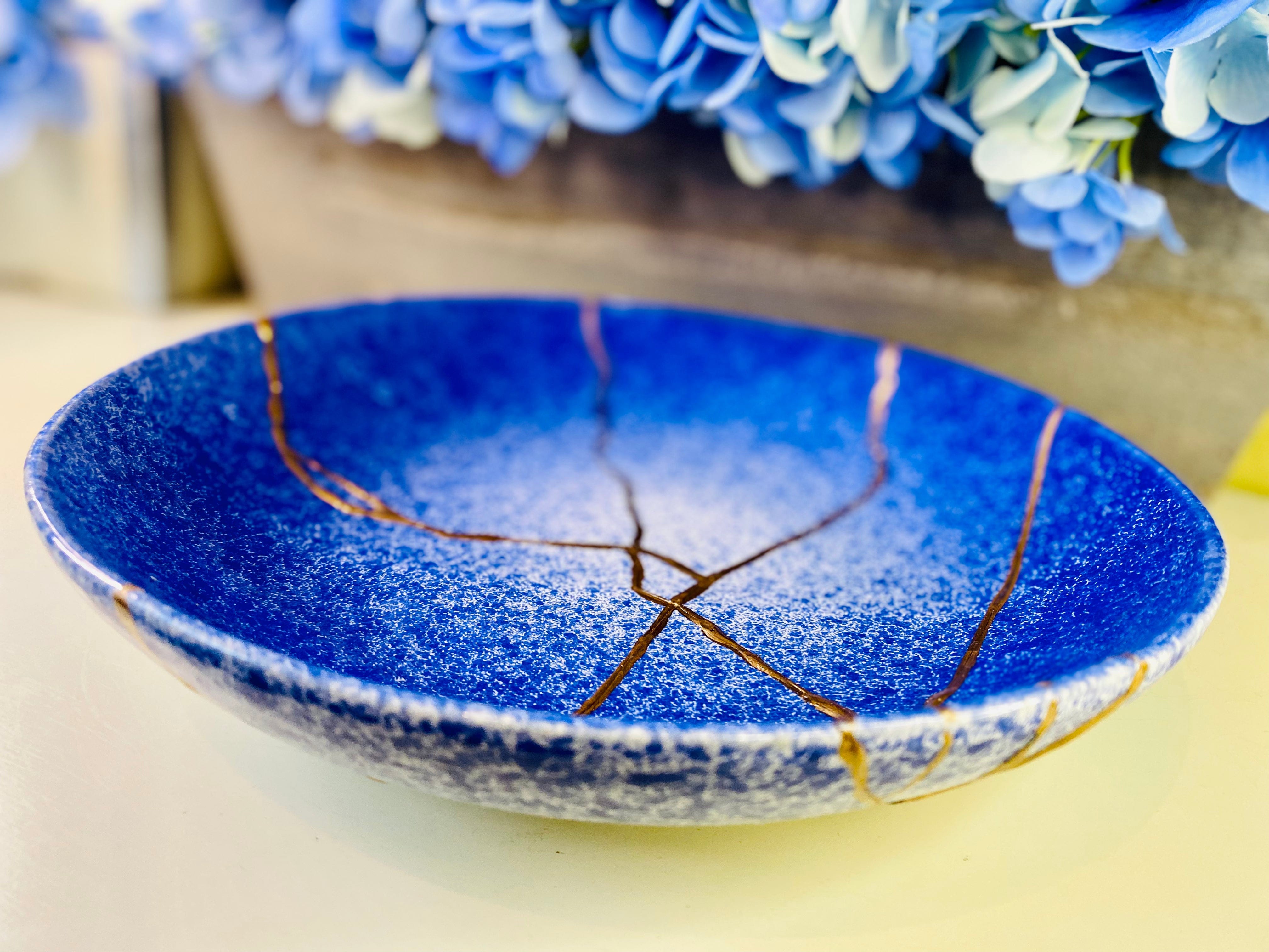 Kintsugi Pottery Blue Frosted Bowl