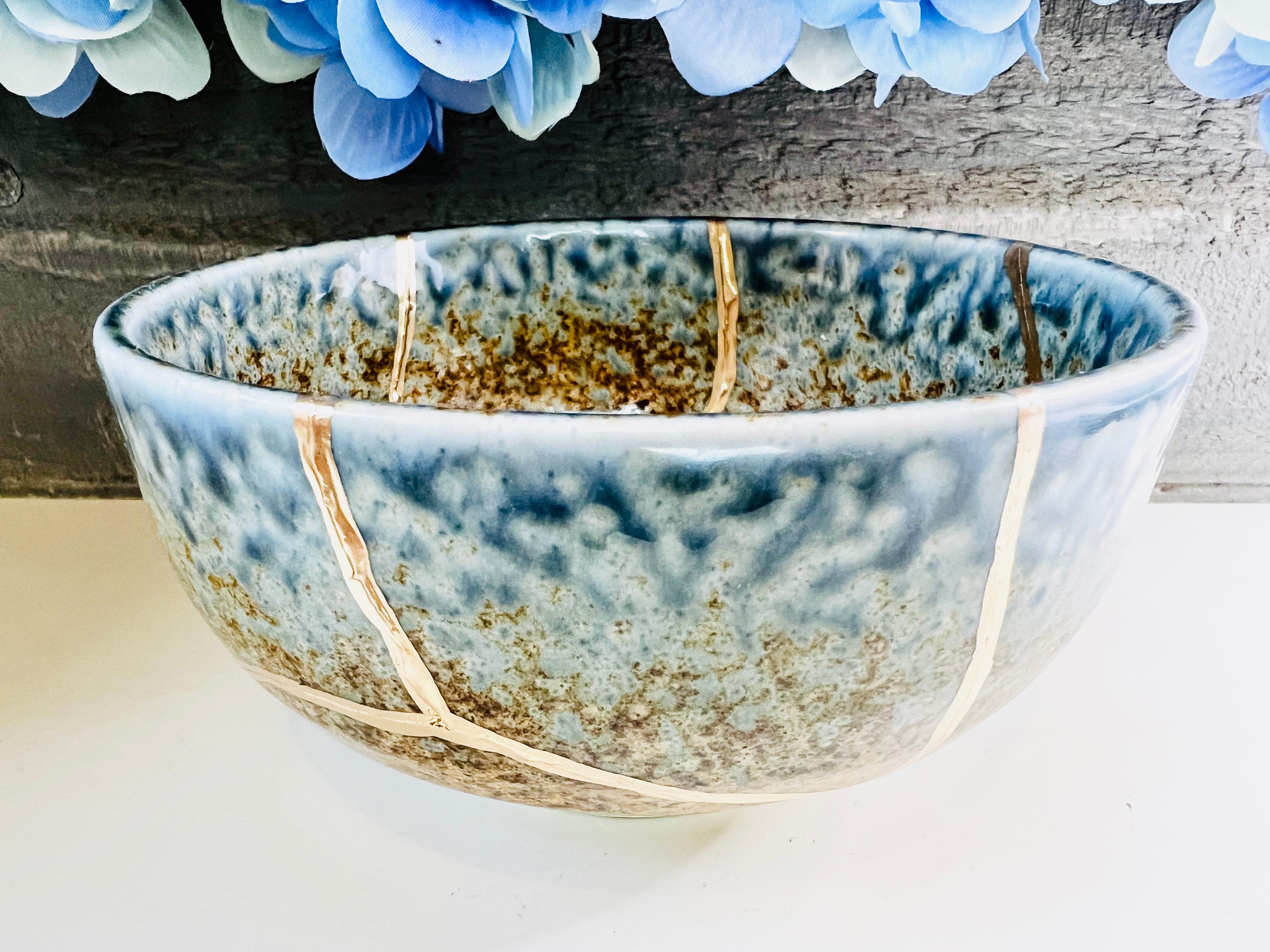 Kintsugi Bowl, Kintsugi Navy Blue Flow Bowl, Minimalist, Personalized Gifts, Home Decor, Kintsugi Kit, Kintsugi  AINAGASHI Blue Bowl