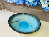 Kintsugi Pottery Aqua Kintsugi Trinket Dish, Personalized Gifts, Summer Gifts, Ombre Style, Kintsugi Aqua Blue Trinket Dish