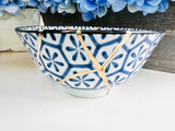 Kintsugi Bowl, Kintsugi Monyou Blue, Kintsugi Pottery, Minimalist, Home Decor, Fall Gifts, Blue and White Lined Ring Dish