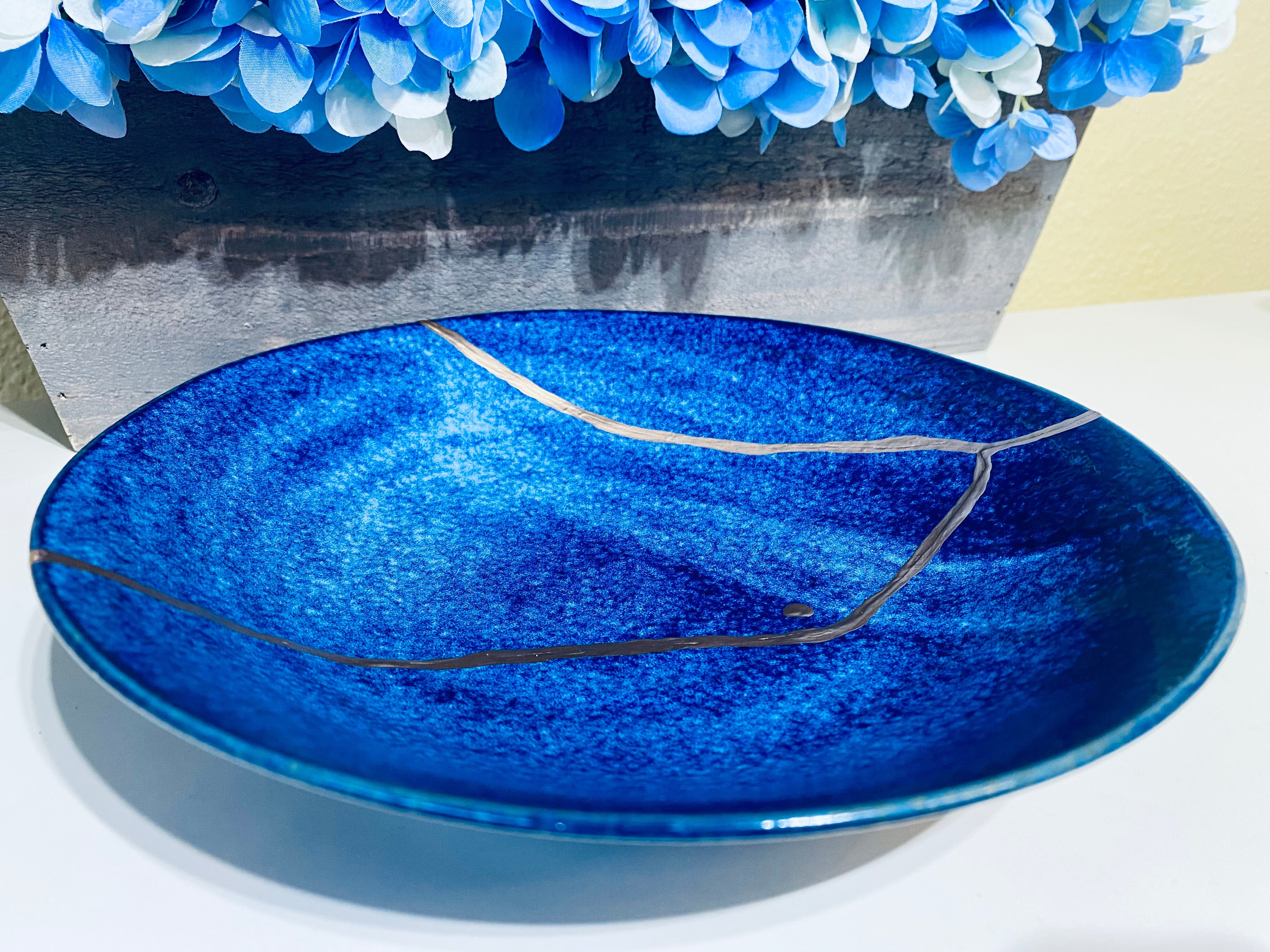 Kintsugi Gold Repair Ocean Deep Blue Bowl Large