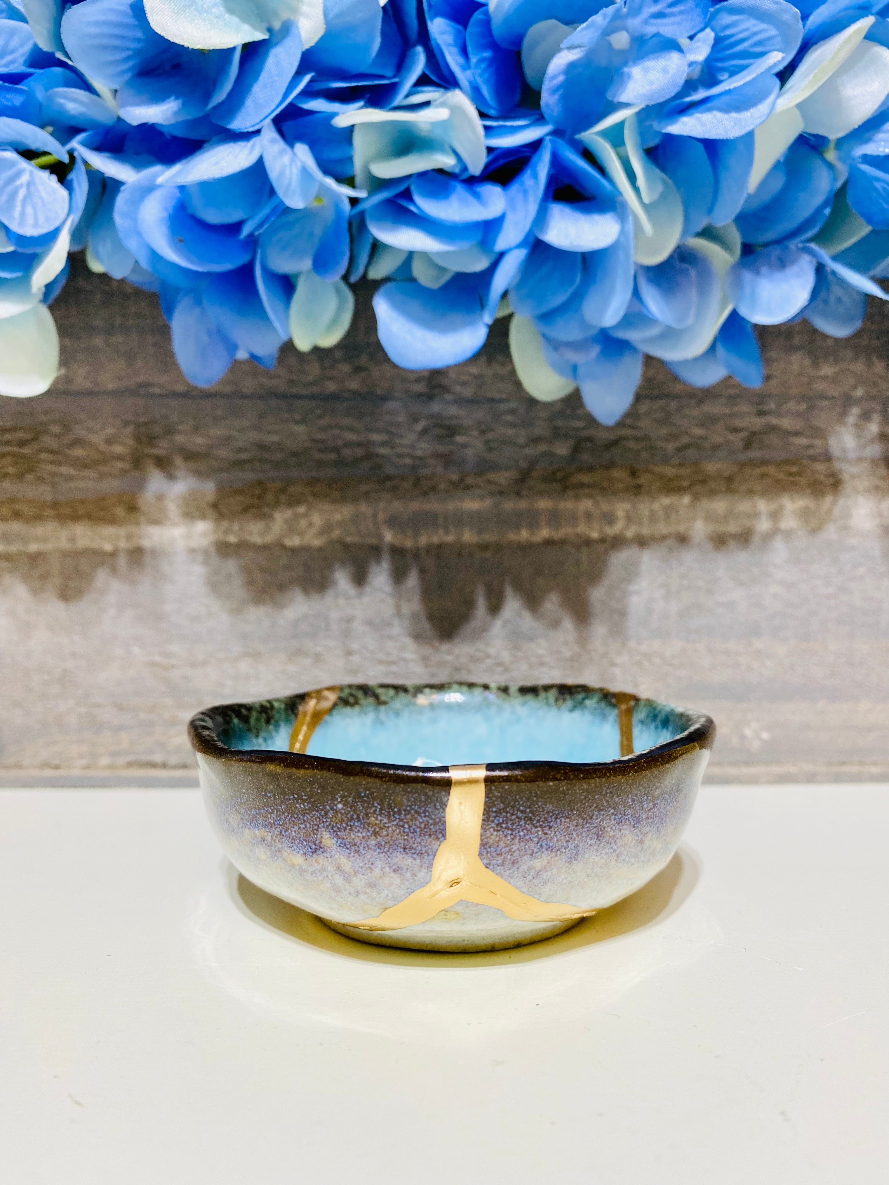 Kintsugi Repaired Sky Blue Sauce Dish