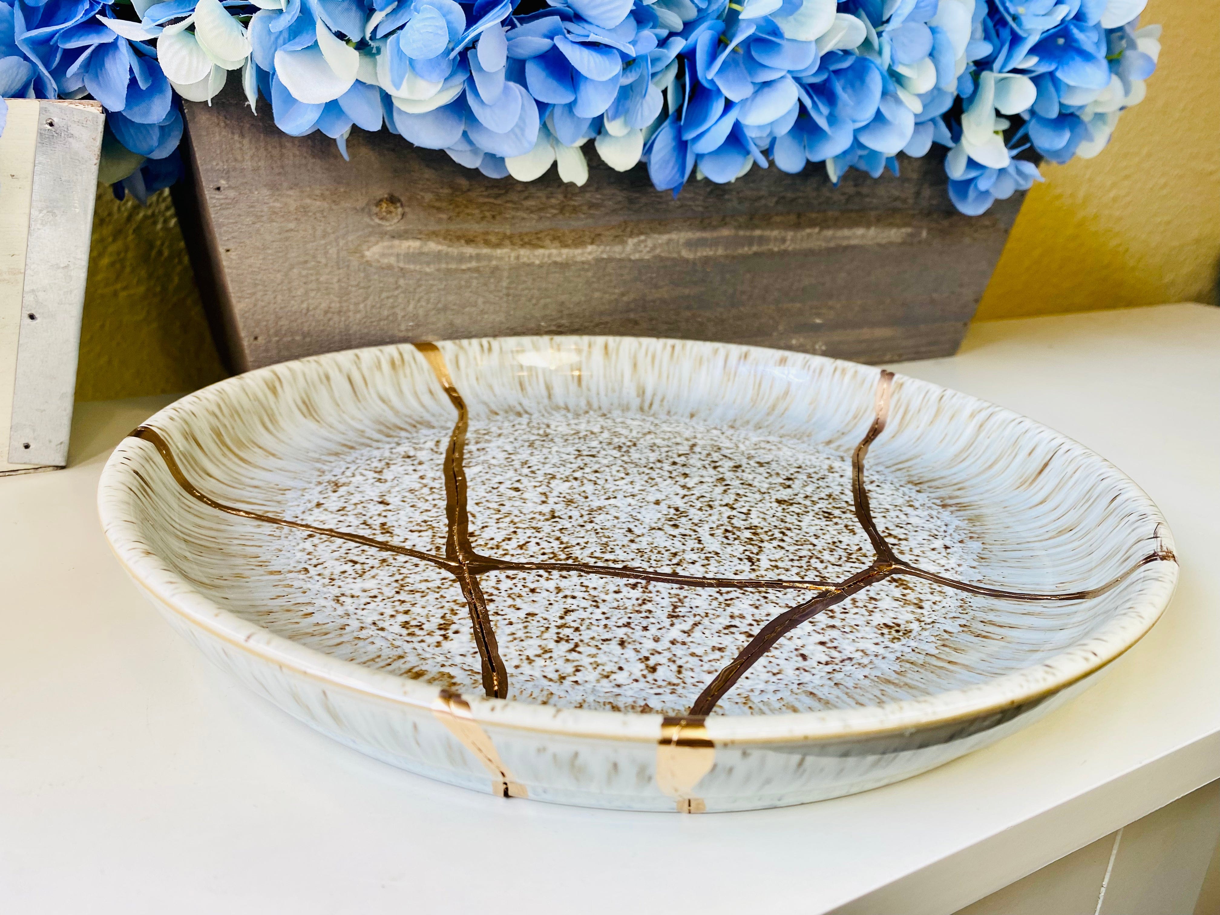 Kintsugi Bowl, Home Decor, Personalized Gifts, Gifts for Her, Wedding Gifts, Anniversary Gifts, Kintsugi Repaired Grey Patterned Bowl