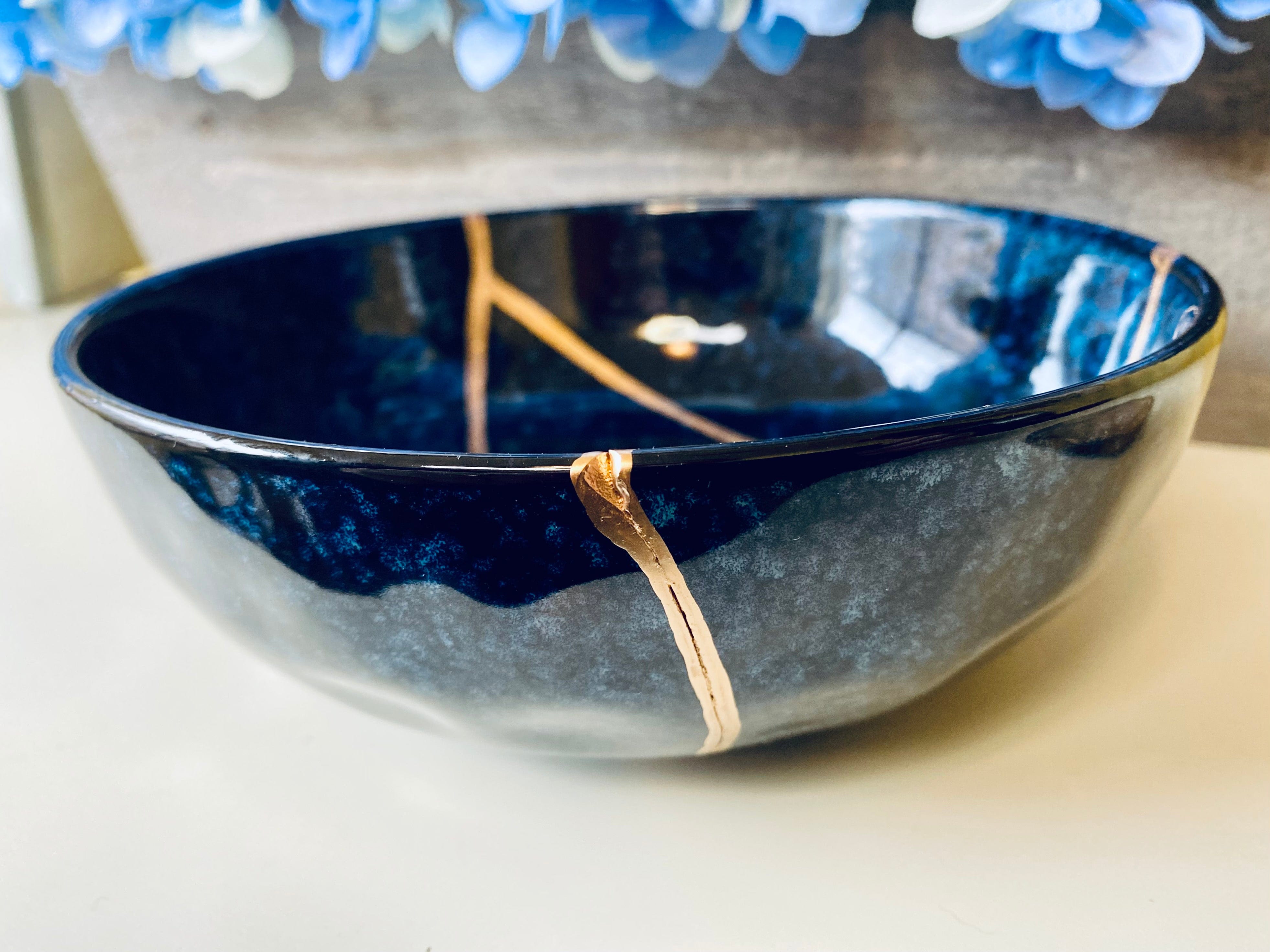 Kintsugi Repaired Blue Celestial Bowl