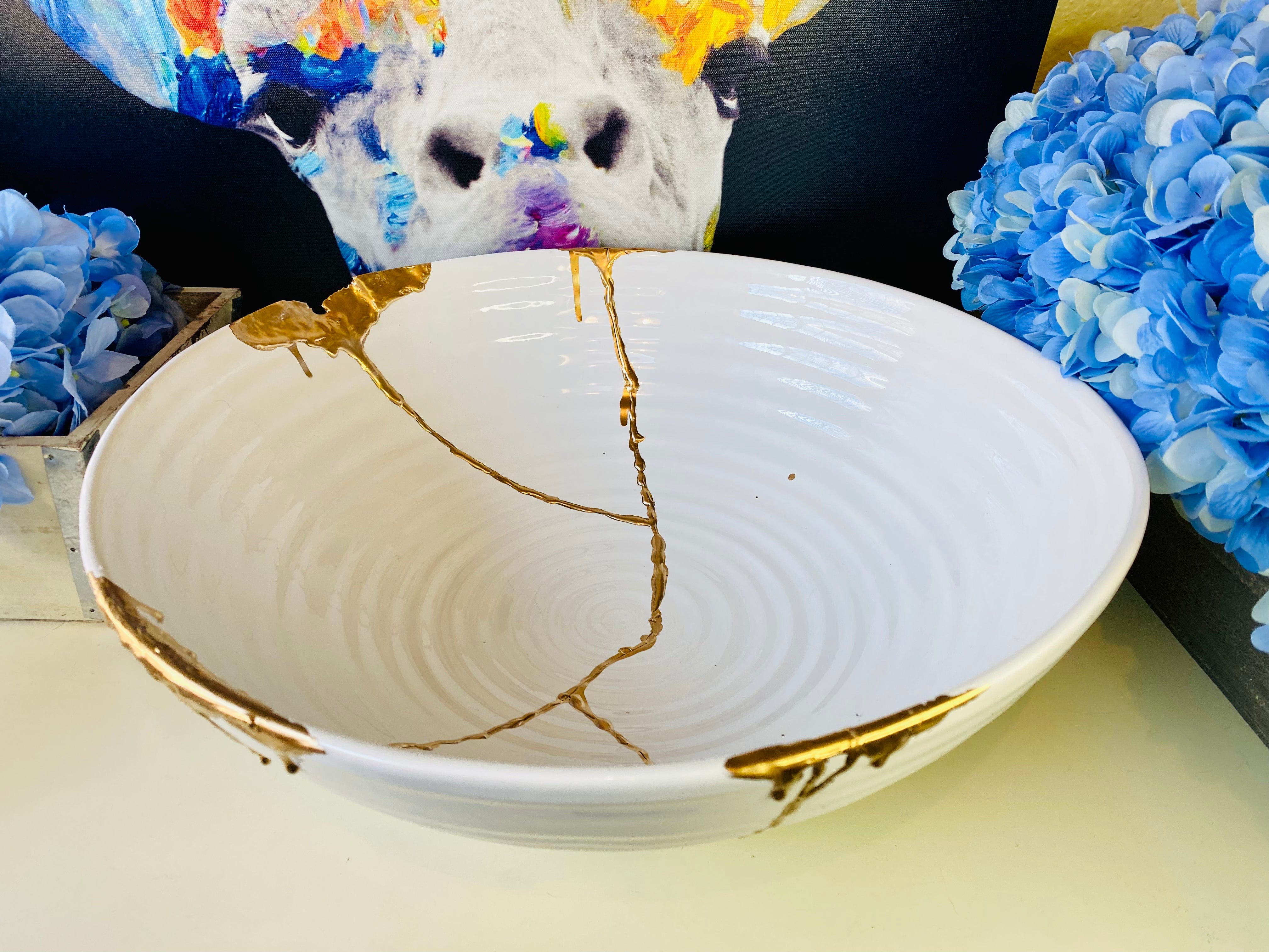Kintsugi Bowl, Extra Large Centerpiece, Kintsugi Pottery, Japanese Decor, Fine Art Ceramics, Gifts, Large Porcelain Centerpiece Bowl