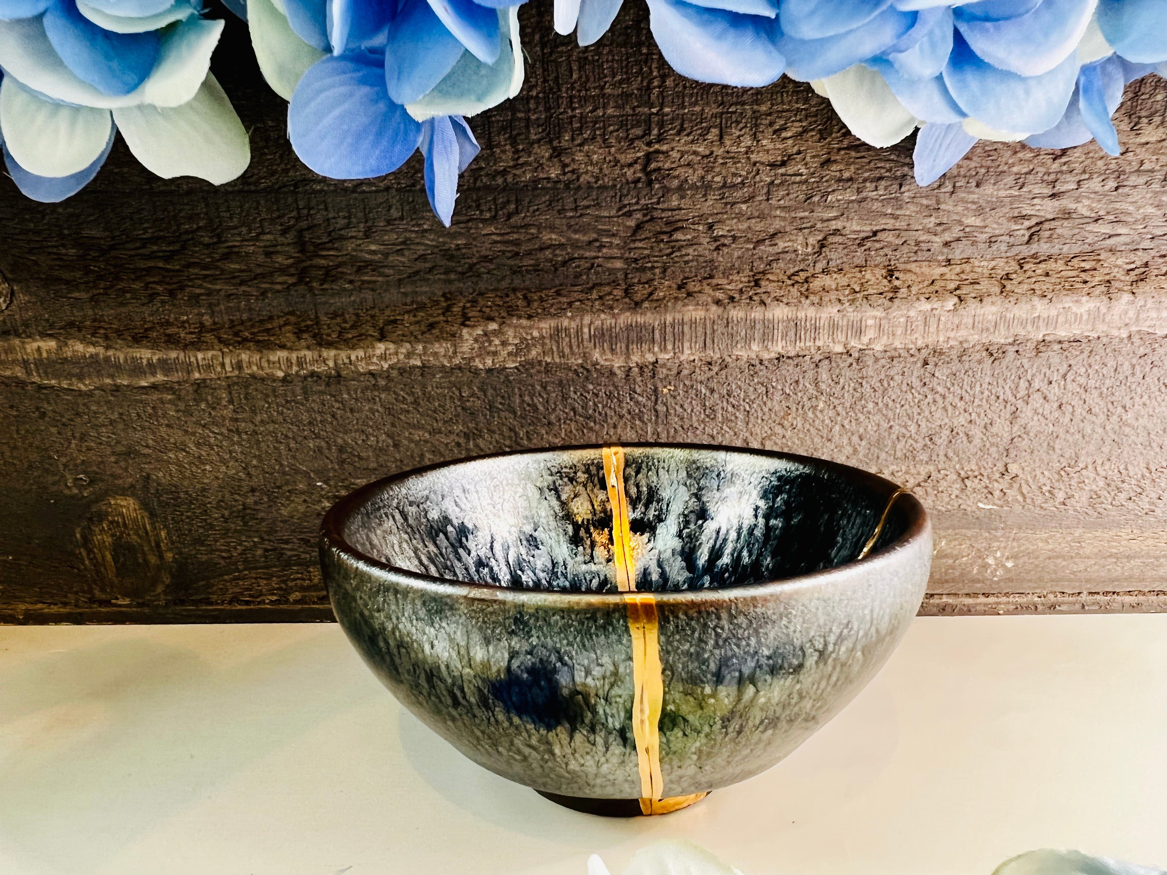 Kintsugi Bowl, Hundred Flowers Kintsugi Teacup, Handmade Home Decor, Minimalist, Japanese Gold Repair Pottery, Personalized Gifts
